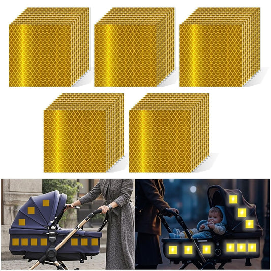 Non Fading Yellow Reflective Stickers 3 inch X 3 inch, Outdoor Waterproof High Visibility Warning Safety Adhesive Reflector Tape (50 Pcs)