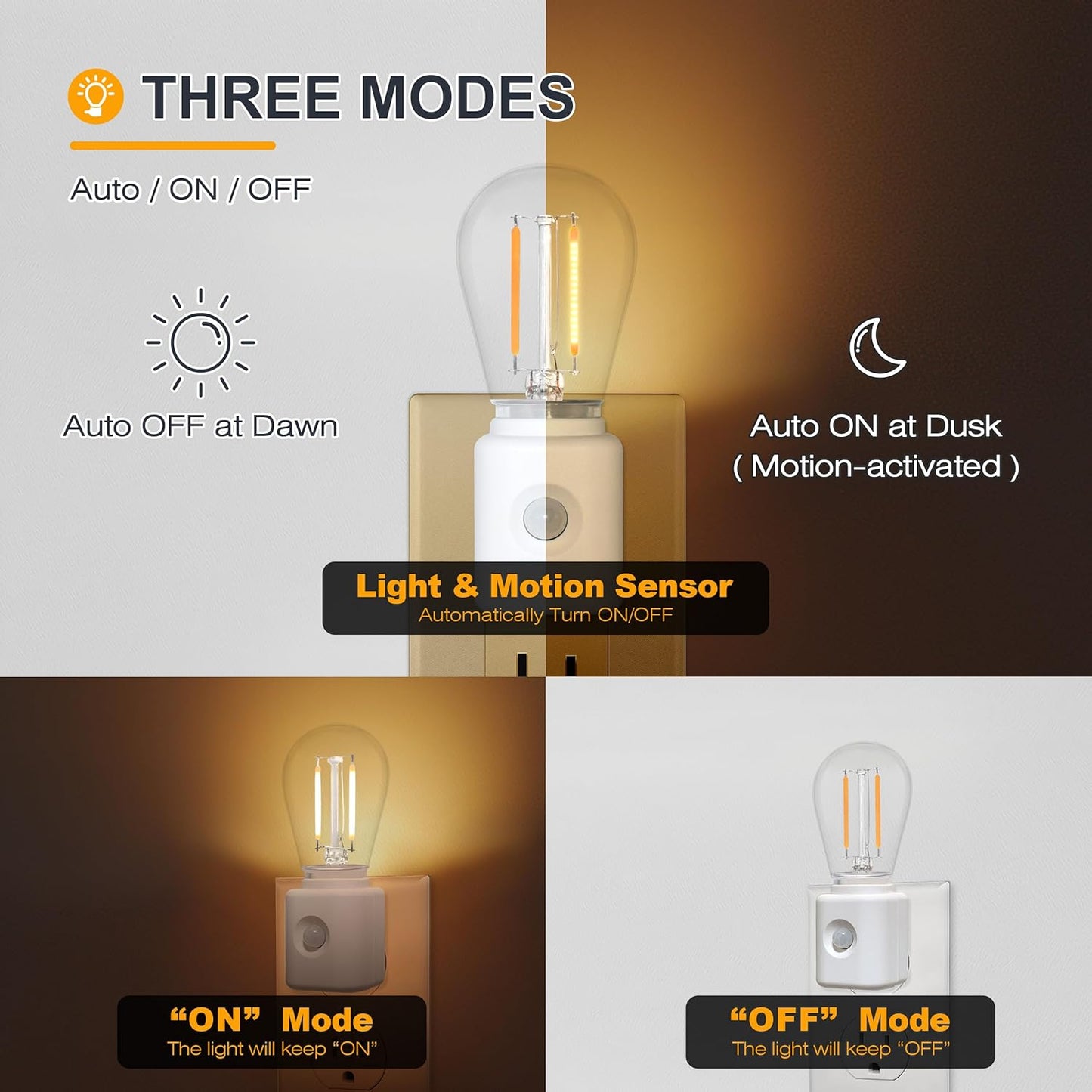 LED Motion Sensor Night Light, 2-Pack, Motion Activated Night Light, Night Lights Plug into Wall Motion Sensor, 2700K Warm, Adjustable Brightness 10-100LM, for Kids Adults Bathroom Bedroom
