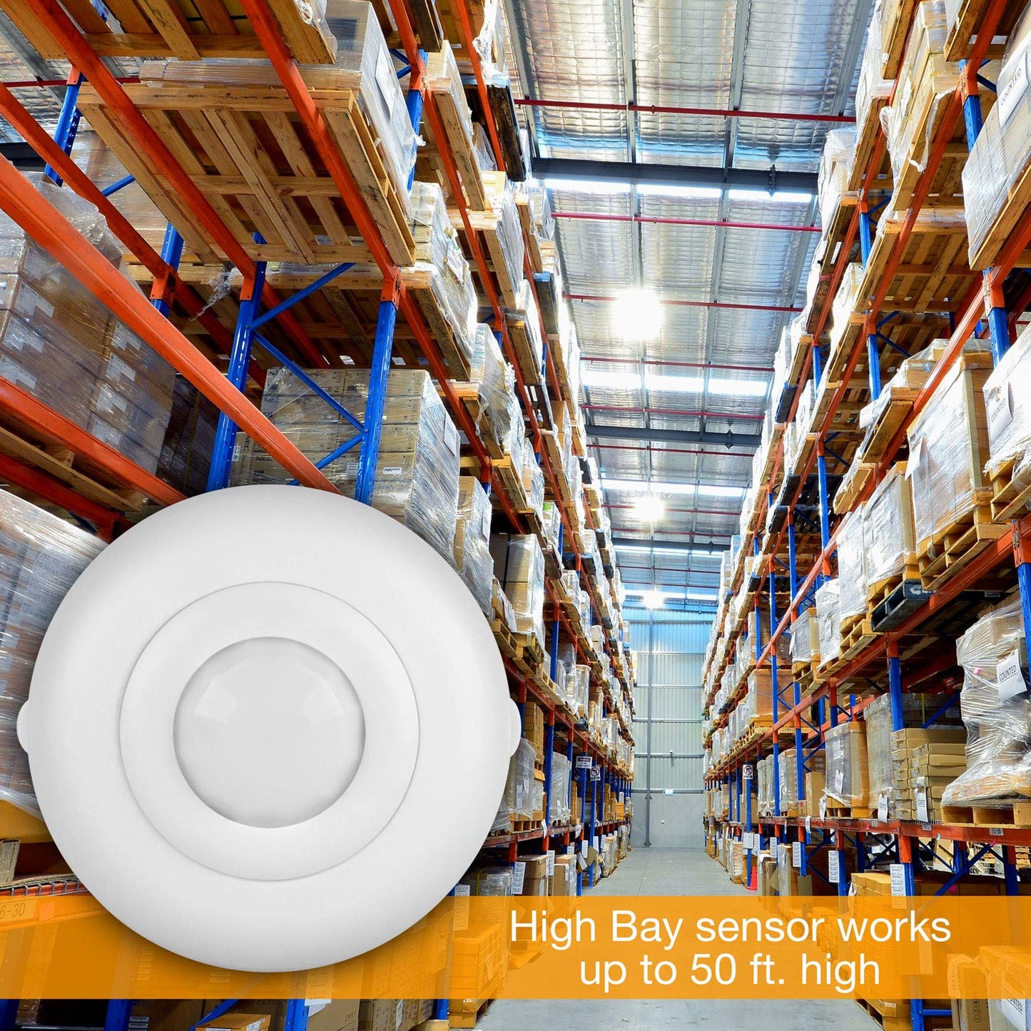ENERLITES High Bay 360 Degree PIR Line Voltage Ceiling Occupancy Motion Sensor w/Daylight Harvesting Dimming, 1200-2800 sq. ft. Coverage, 120-277VAC, Commercial/Industrial, UL Listed, MPC-50HD, White