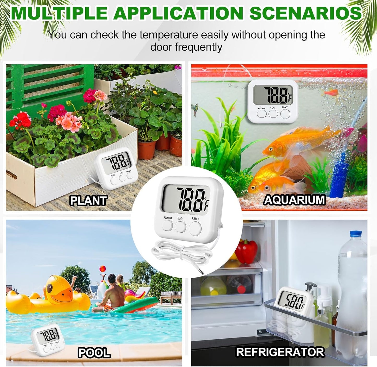 Kingdder 6 Pack Digital Thermometer with Magnetic Back External Sensor Fridge Thermometer Freezer Waterproof Room Temperature Monitor with LCD Display, Max/min Record Function for Kitchen Aquarium