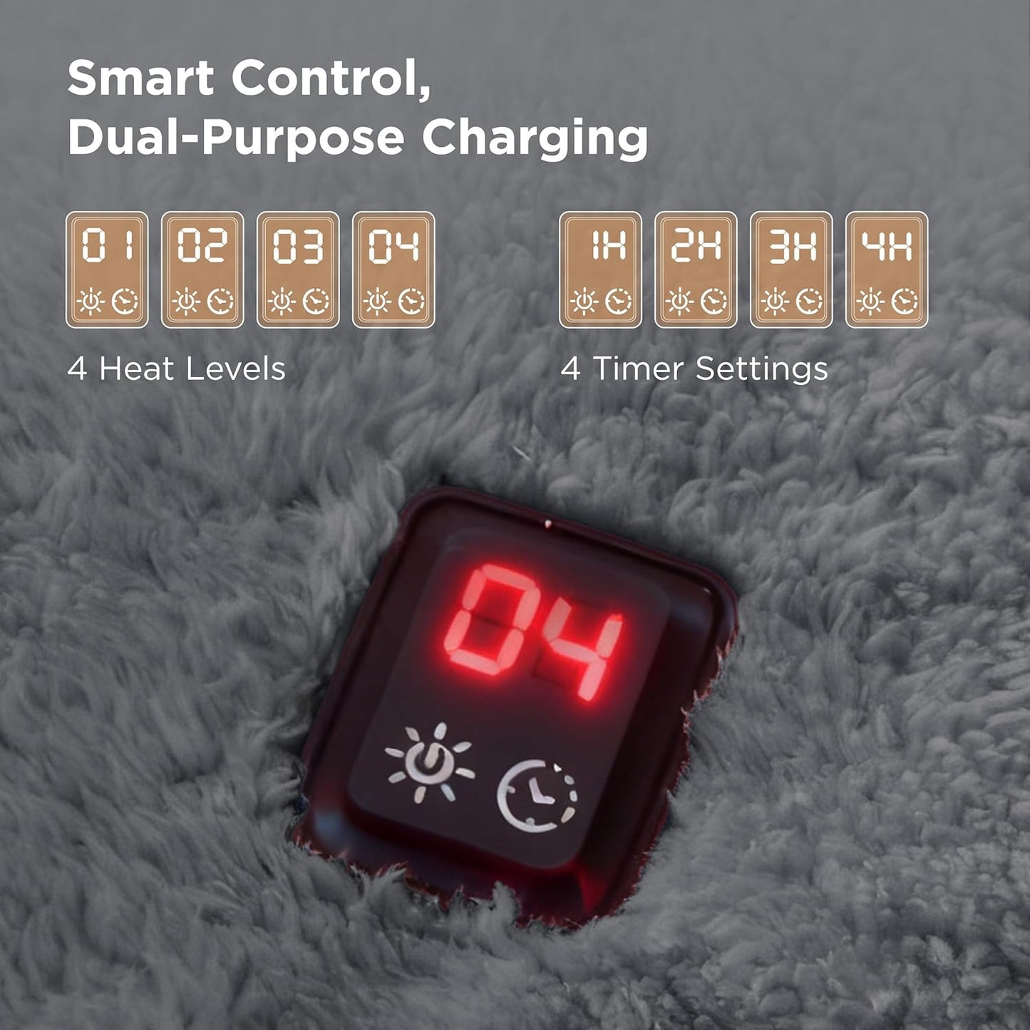 Bedsure Cordless Heated Blanket - Fluffy Electric Wearable Blanket Hoodie with 20000mAh Battery Pack, Portable USB Heated Shawl as Winter Gifts for Women Mom, 4 Heat Levels & 4 Timers, 55"x69", Grey