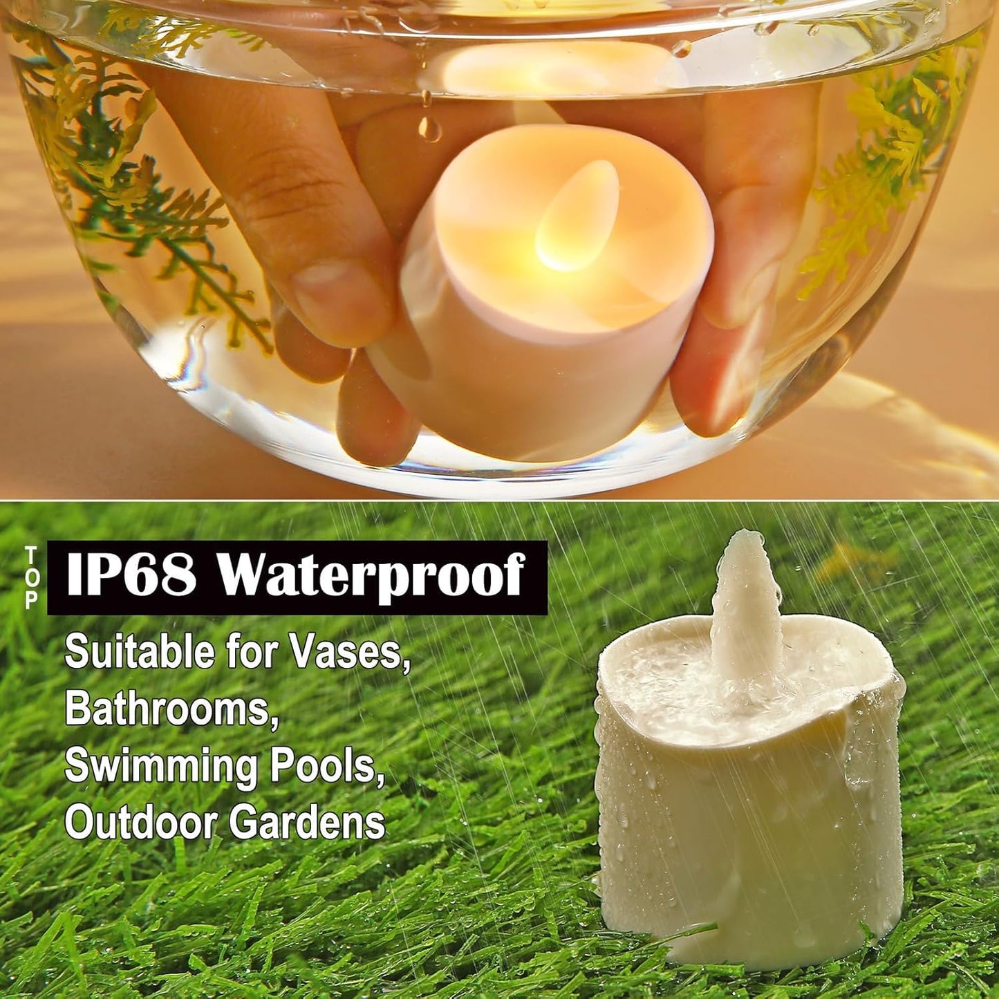 HL Flameless Candles with Remote Timer, 100+Hours Rechargeable Waterproof Outdoor Candles Tea Lights with Charging Base, Warm White LED Votive Floating Tealights for Festival Wedding Party Decor-12pcs