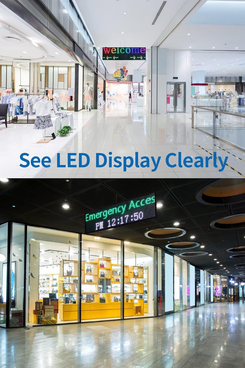Commercial P7 LED Sign Board: 40x11 Inch Waterproof Double-Sided Full-Color Display with USB & WiFi for Programmable Scrolling Messages, High-Brightness for Indoor/Outdoor All-Weather Use