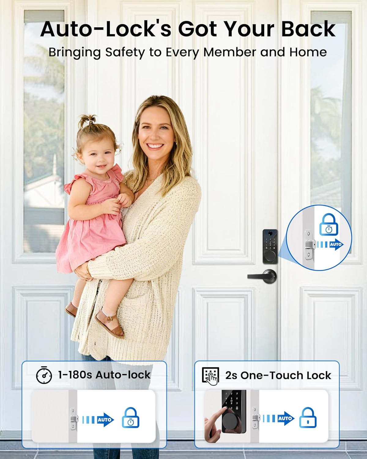 Smart Door Lock, Fingerprint Keyless Entry Deadbolt for Front Door App Control, Electronic Touchscreen Keypad, Auto Locking, IP54 Waterproof, Easy Install Digital Lock