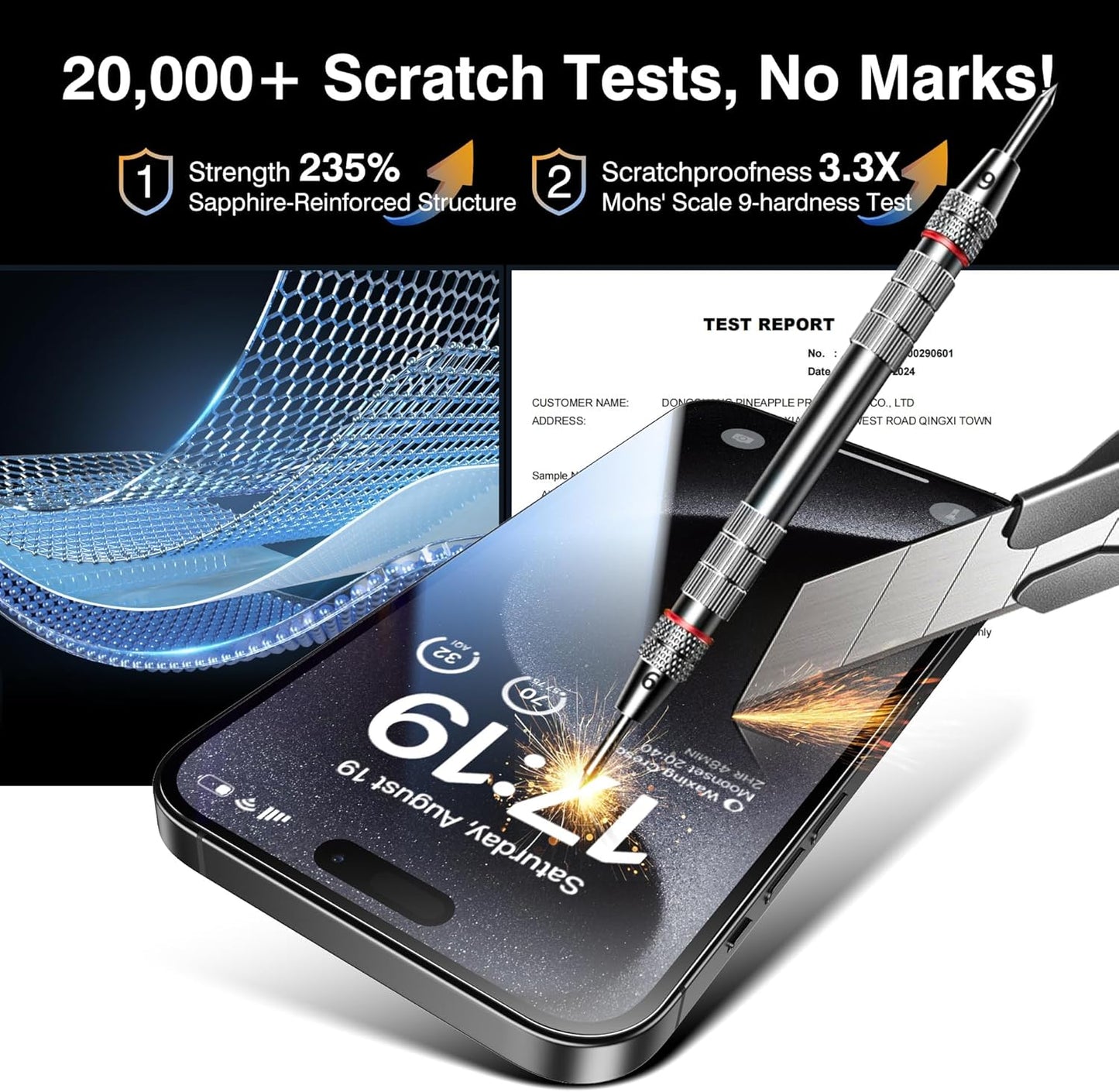 EZ-GLAZ- 4 Pack for iPhone 15 Pro Screen Protector [6.1"] With 2 Pack Camera Lens Protector, 9H+ Hardness 12FT Military Grade Shatterproof Scratch Resistant Durable Tempered Glass Film with Flawless Fit Kit, HD Clear