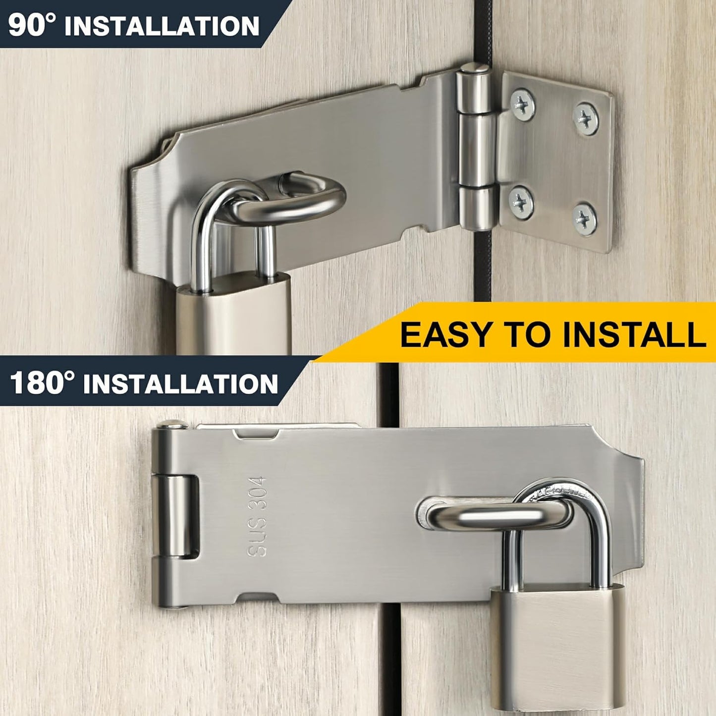 Alise 2pcs Door Locks Hasp Latch,3 Inch SUS 304 Stainless Steel Safety Packlock Clasp Hasp Lock Latch,with Fixing Screw for External Doors Window Cabinet Pet Cage, Brushed Nickel MS9-3A-2P