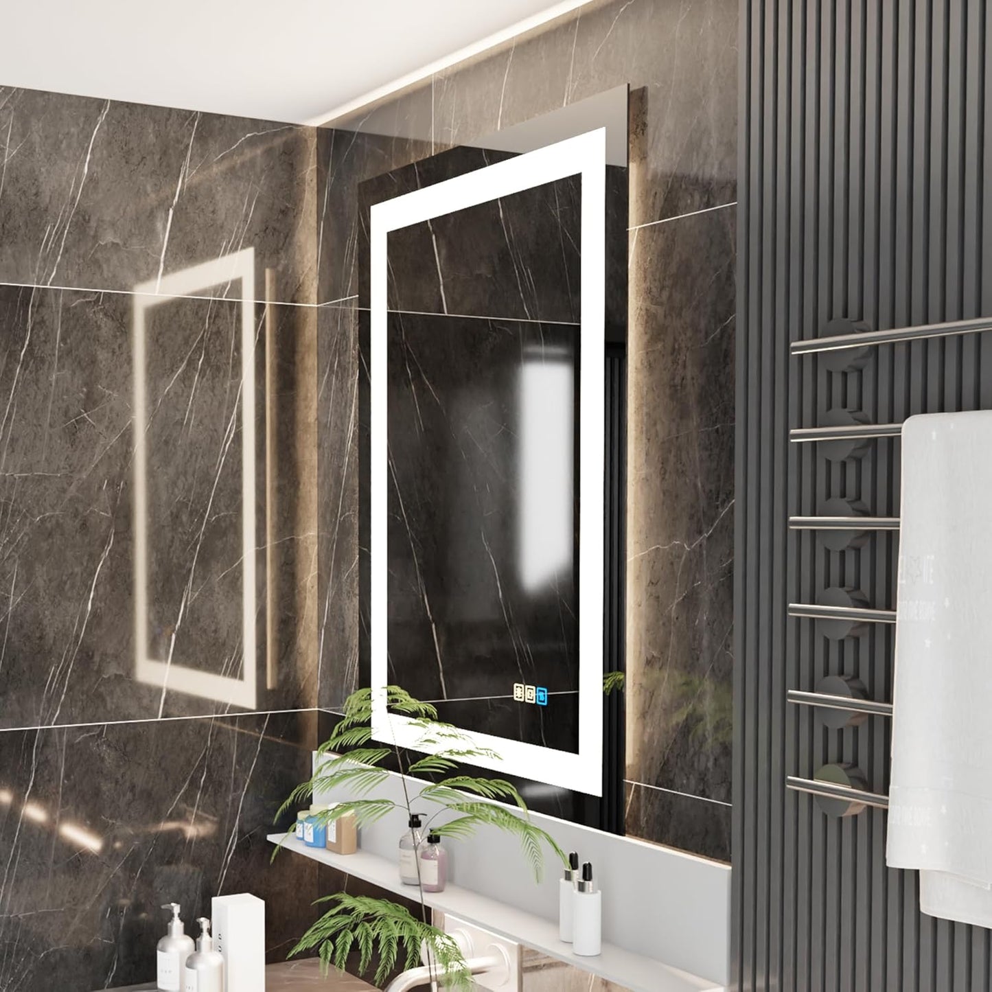 24 * 32inches LED Mirror, Smart Bathroom Mirror with Lights, Anti-Fog, Tempered Glass, 3 Colors Dimmable, Front and Backlit, CRI 90+, Wall Mounted, Memory