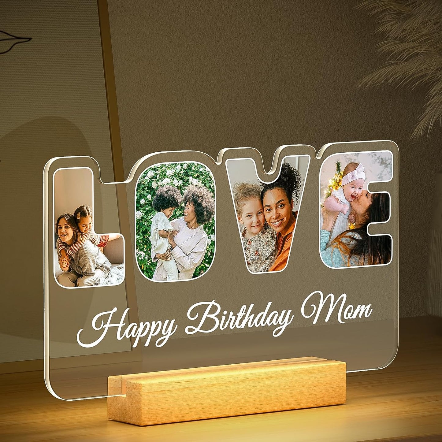 Custom Collage Picture Frames with Photo, Customized LOVE Photo Frame with Night Light, Personalized Picture Frame, Personalized Birthday Valentines Day Gifts for Women Men Mom Dad Baby Kids Family