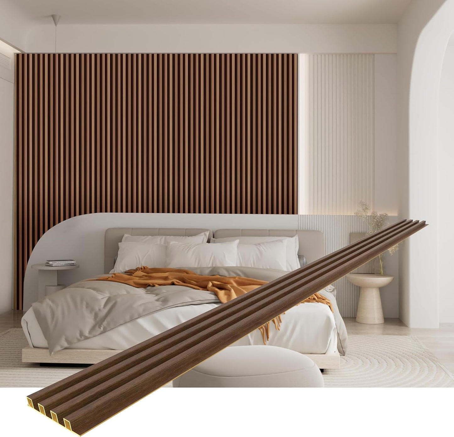 8-Pack WPC Slat Wall Panels - 3D Wall Panels, Water-Proof and Easy Installation, Accent Slat Wall Paneling for Living Room, Office,Walnut, 96 x 6.6 Inch