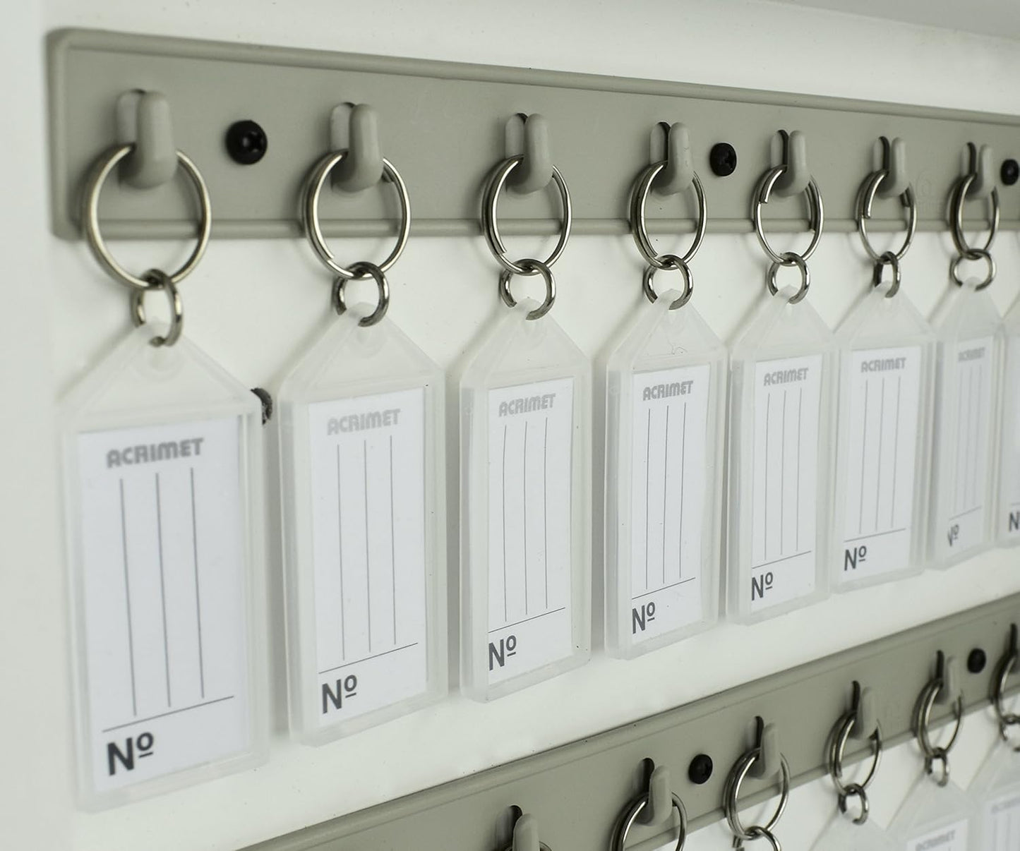 Acrimet 48-Key Cabinet with Lock, Wall Mount Wooden Key Organizer, Security Key Storage Box (48 Positions) with Numbered Hooks & Crystal Key Tags – Commercial & Home Use (White)