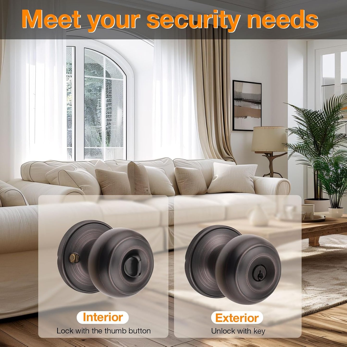 Gobrico Flat Ball Round Keyed-Alike Entry Knob for Exterior Door Oil Rubbed Bronze Finished 3Pack