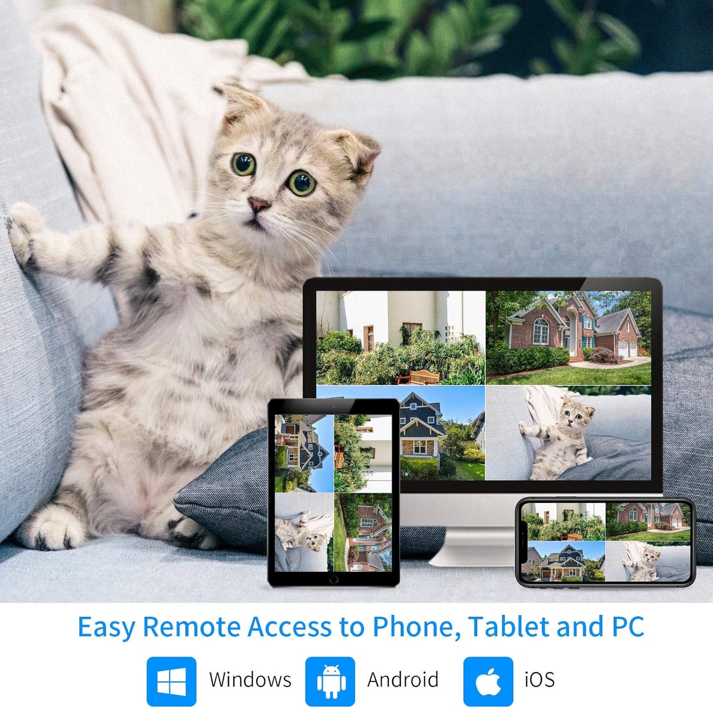 [500G Hard Drive] Hiseeu 5MP Wireless Security Camera System with One-Way Audio,4Pcs 5MP Outdoor/Indoor WiFi Surveillance Cameras, HD Video,Night Vision, Weatherproof,Motion Detection,DC12V Power Cord
