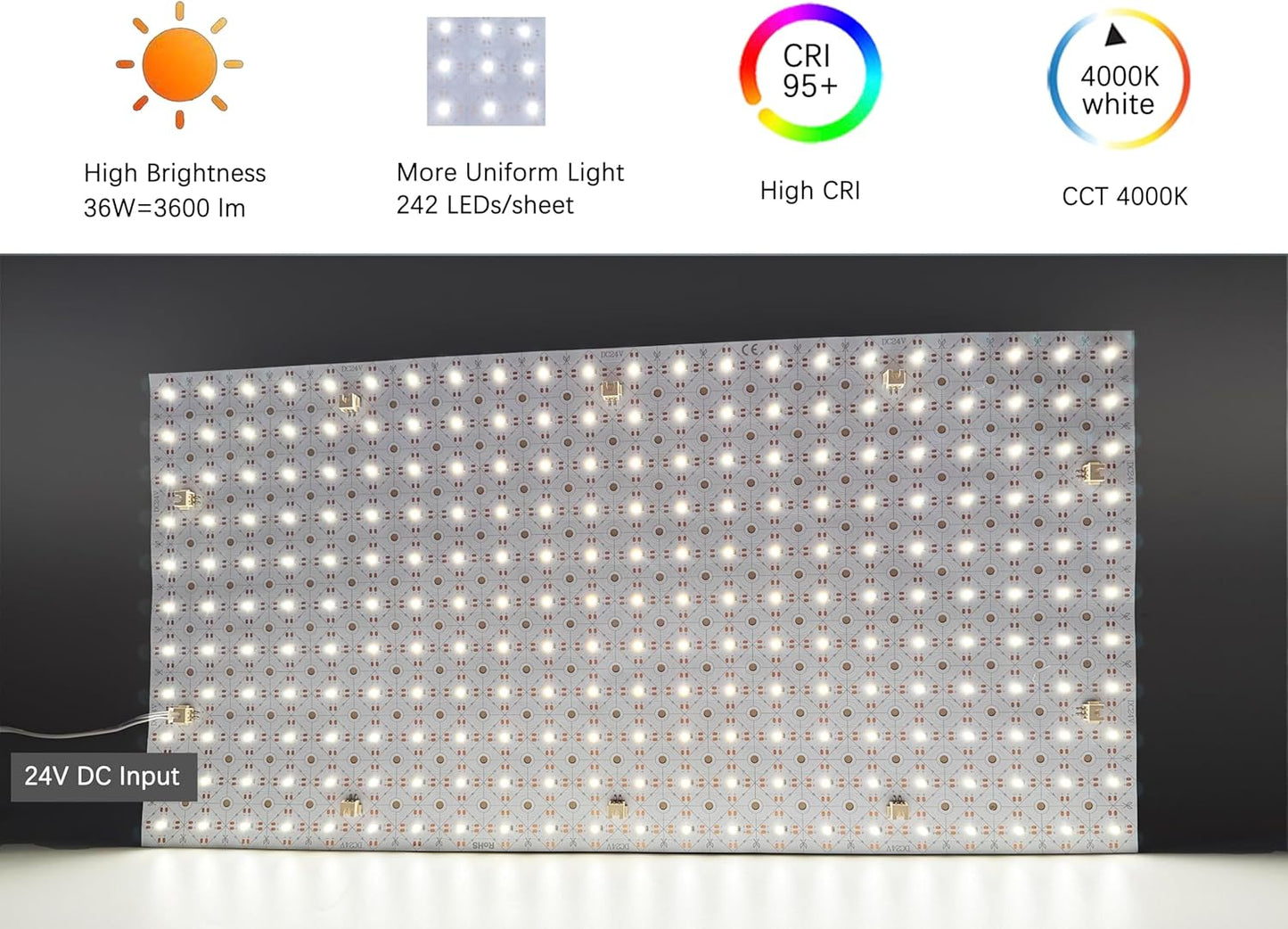 4-Pack LED Backlight Sheet 24V 36W 4000K White, 19.3X9.6 inches Each Unit, Dimmable Flexible LED Panel Sheet for Backlit Translucent Stone/Marble/Onyx/Quartz Countertops Walls