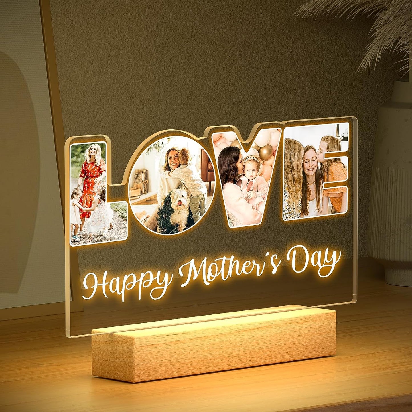 Custom Picture Frame with Photo, Custom Photo Frame with Night Light, Customized Picture Frames, Personalized Valentines Day Gifts for Mom Baby Kid Family