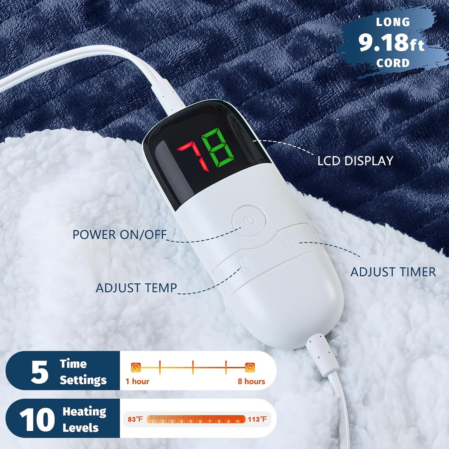 BOMOVA Heated Electric Blanket Twin - 62" x 84" Heating Blanket with 10 Heating Levels & 8 Hours Auto Off, Warm Flannel Blanket, Christmas Birthday Gifts for Women