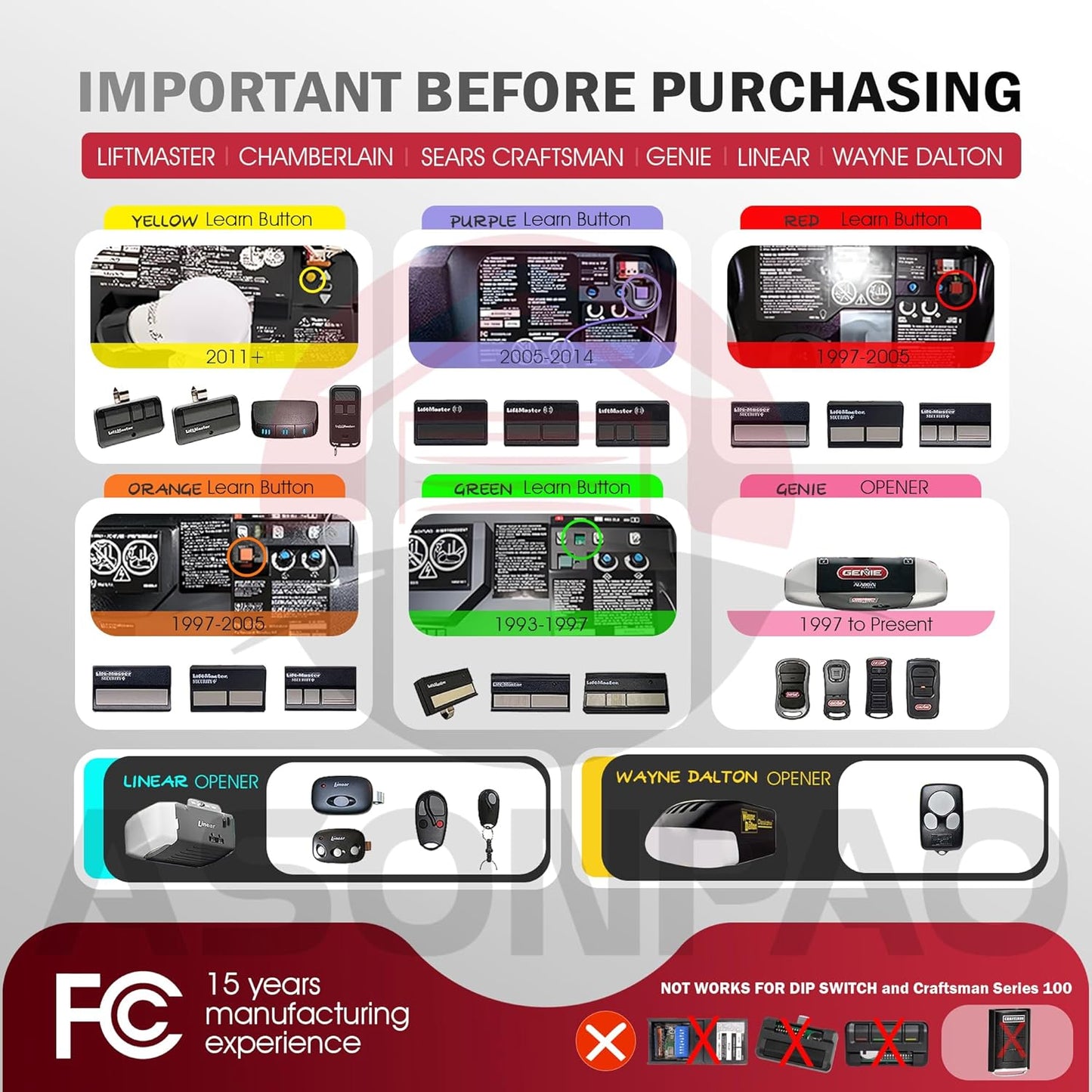 LiftMaster 374UT 2-Button Mini Universal Garage Door Opener Remote - Pack of 2【3-Year-Warranty】