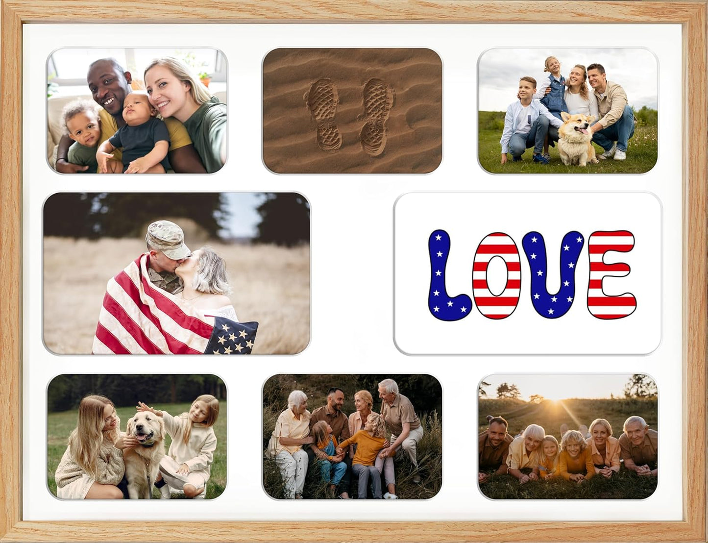 iHery Standard 12x16in Natural OAK Wood Picture Frames Collage For Wall Decor, Includes 3 Mats (Heart, 4x6/5x7 Multi-Opening, 8.5x11), DIY Gallery Photo Display For Family Mom, Birthday Gift 1Pack