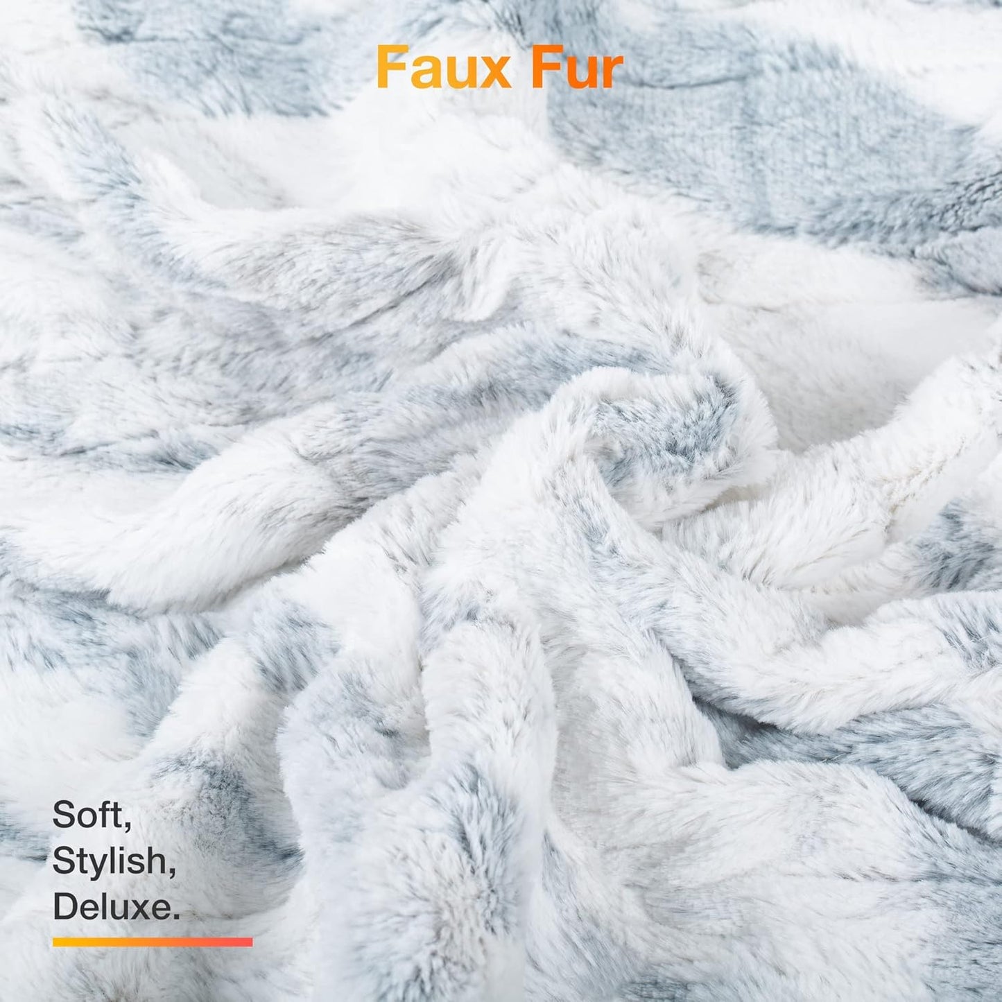 WOOMER Heated Blanket Queen Size 84" x 90", Electric Blanket with Dual Controllers, 0.5-12 Hours Timer & 10 Heating Levels, ETL Certified, Marble Blue Double-Sided Faux Fur, Machine Washable