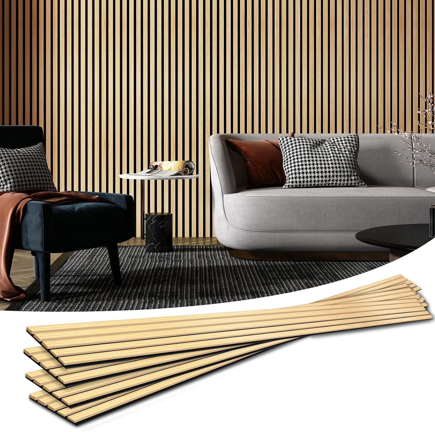 Art3d 4-Piece Wood Slat Acoustic Panels for Stylish Decor and Noise Reduction, 3D Textured Panel for Ceiling and Wall, Oak