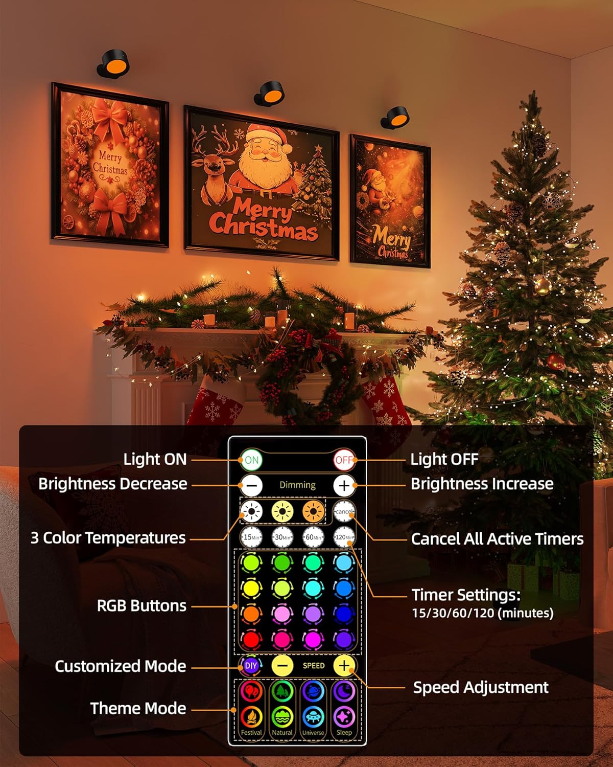 Wall Mounted Lights, 3 Pack Rechargeable RGB Color Changing Light, 3 Color Temps & Remote and Touch, 360°Rotation Dimmable Cordless for Study Bedroom Reading Bedside (Black)