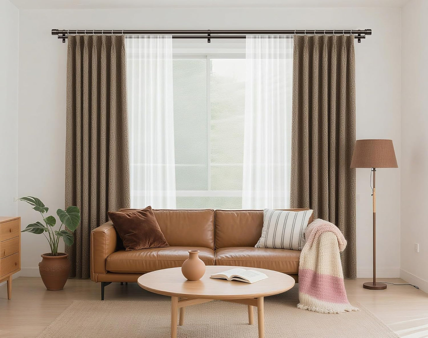 Double Curtain Rod 72 to 144 Inch, HOTOZON 1 Inch Heavy Duty Double Curtain Rods for Windows 60 to 140 Inches(5-11.6 ft), Telescoping Drapery Rod with Simple End Finials, Bronze