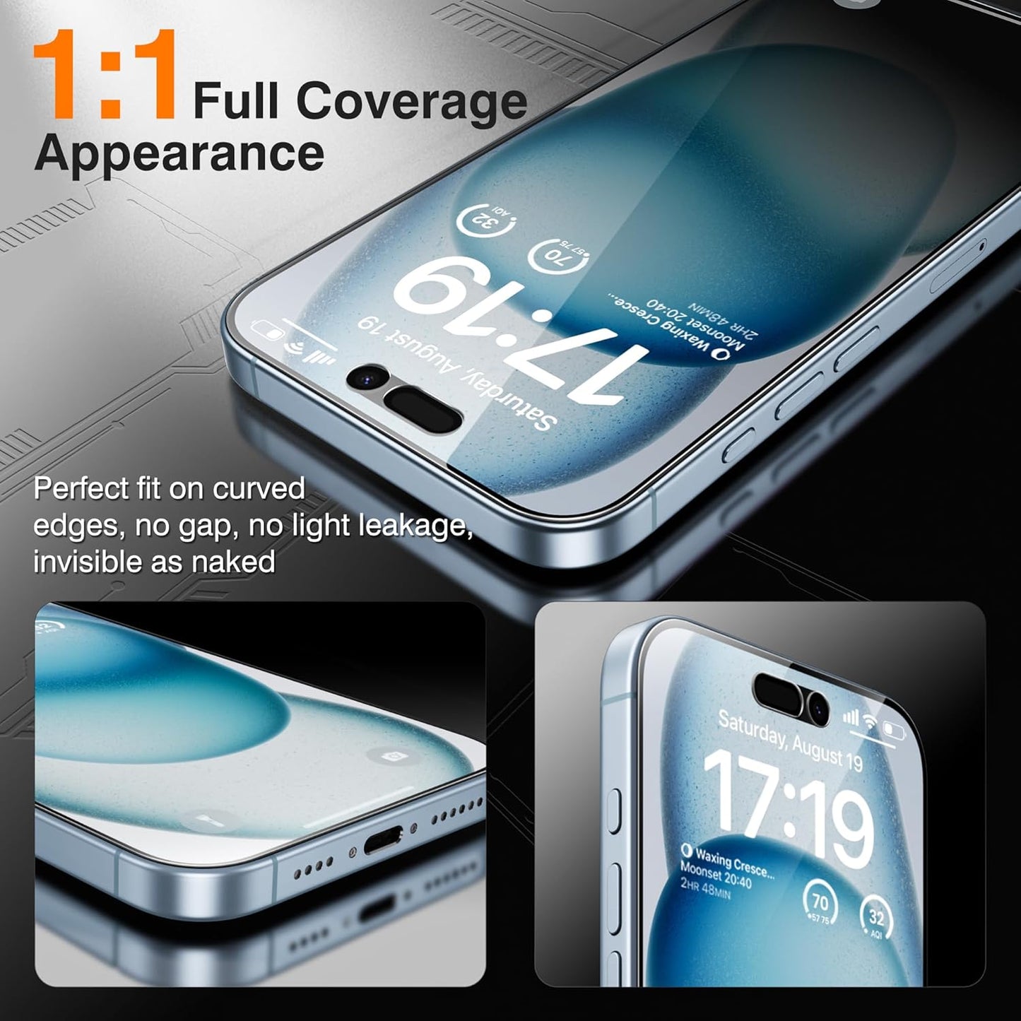 EZ-GLAZ- 4 Pack for iPhone 15 Plus Privacy Screen Protector [6.3"] With 2 Pack Camera Lens Protector, 9H+ Hardness 12FT Military Grade Shatterproof Scratch Resistant Durable Tempered Glass Film with Flawless Fit Kit