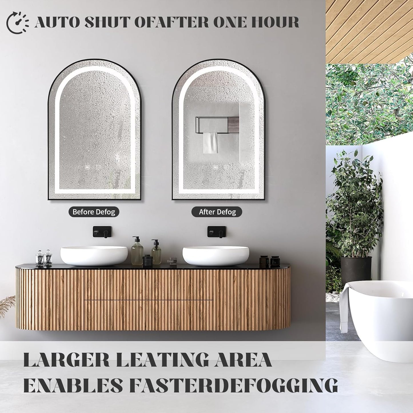 LED Bathroom Mirrors with Lights,24"x36"Black Arched Mirror for Bathroom,Fogless,3 Colors Dimmable,Anti-Fog,Wall Mounted Lighted Vanity Mirror,Black