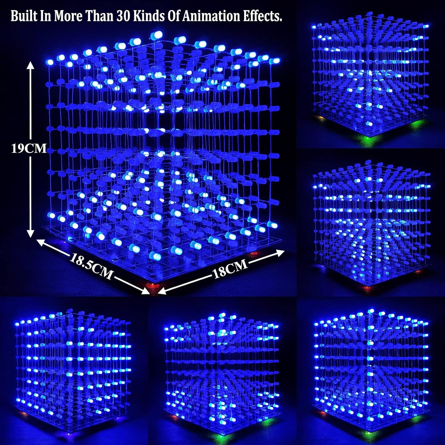 8x8x8 LED Cube DIY Electronic Soldering Project Kit, User Needs to Solder The LED, Displayed Content Can Be Modified [3D8C-BLUE]