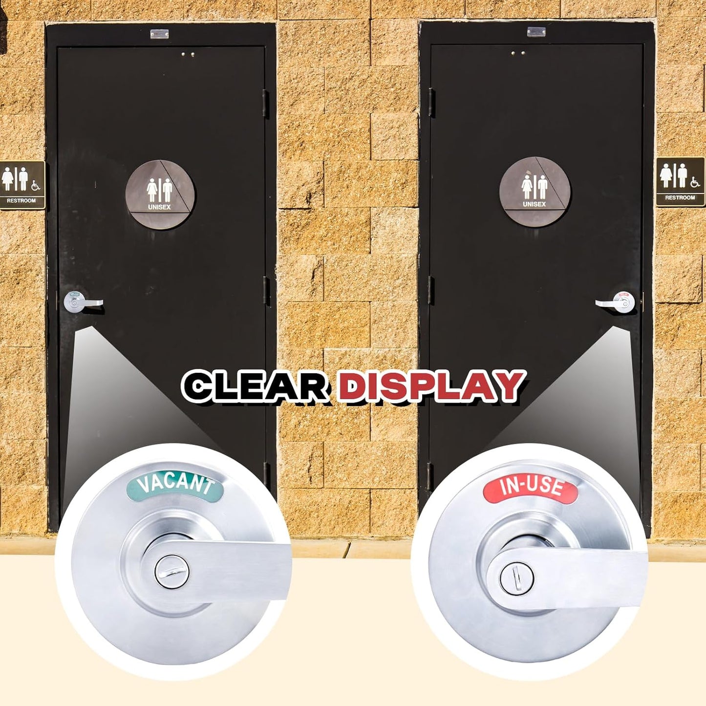 Tandefio 1 Set Vacant Occupied Bathroom Lock, Commercial Door Handle with in-use or Vacancy Occupied Deadbolt, Privacy Indicator Restroom Handle Lock for Restrooms, Satin Chrome (90mm,Silver)