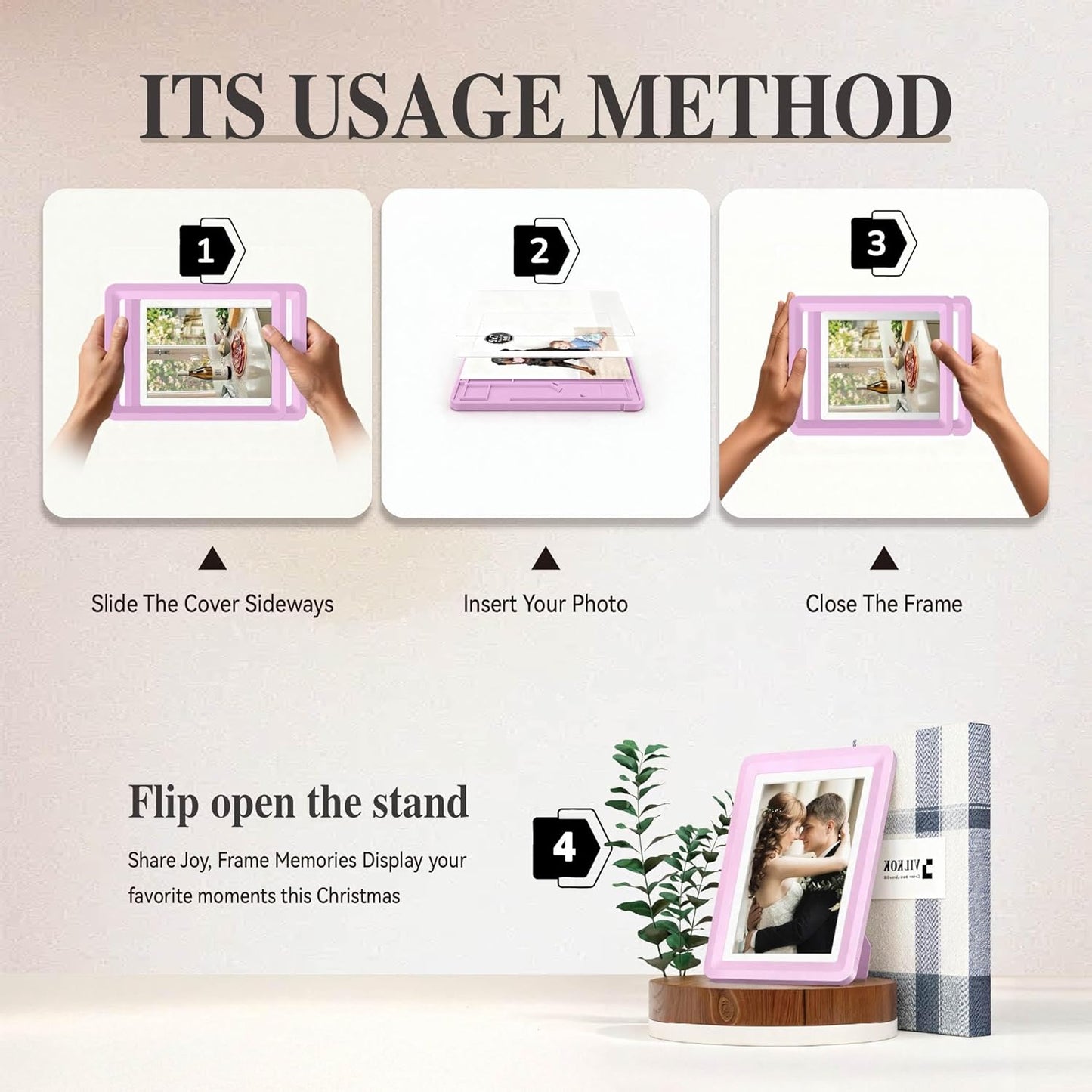 Pink 5x7 Picture Frame with Acrylic Front 3 Pack, ABS Frame for 5x7 or 4x8 Photos, Shatterproof UV-Resistant Tabletop Photo Frame, Vertical/Horizontal Display for Home Décor
