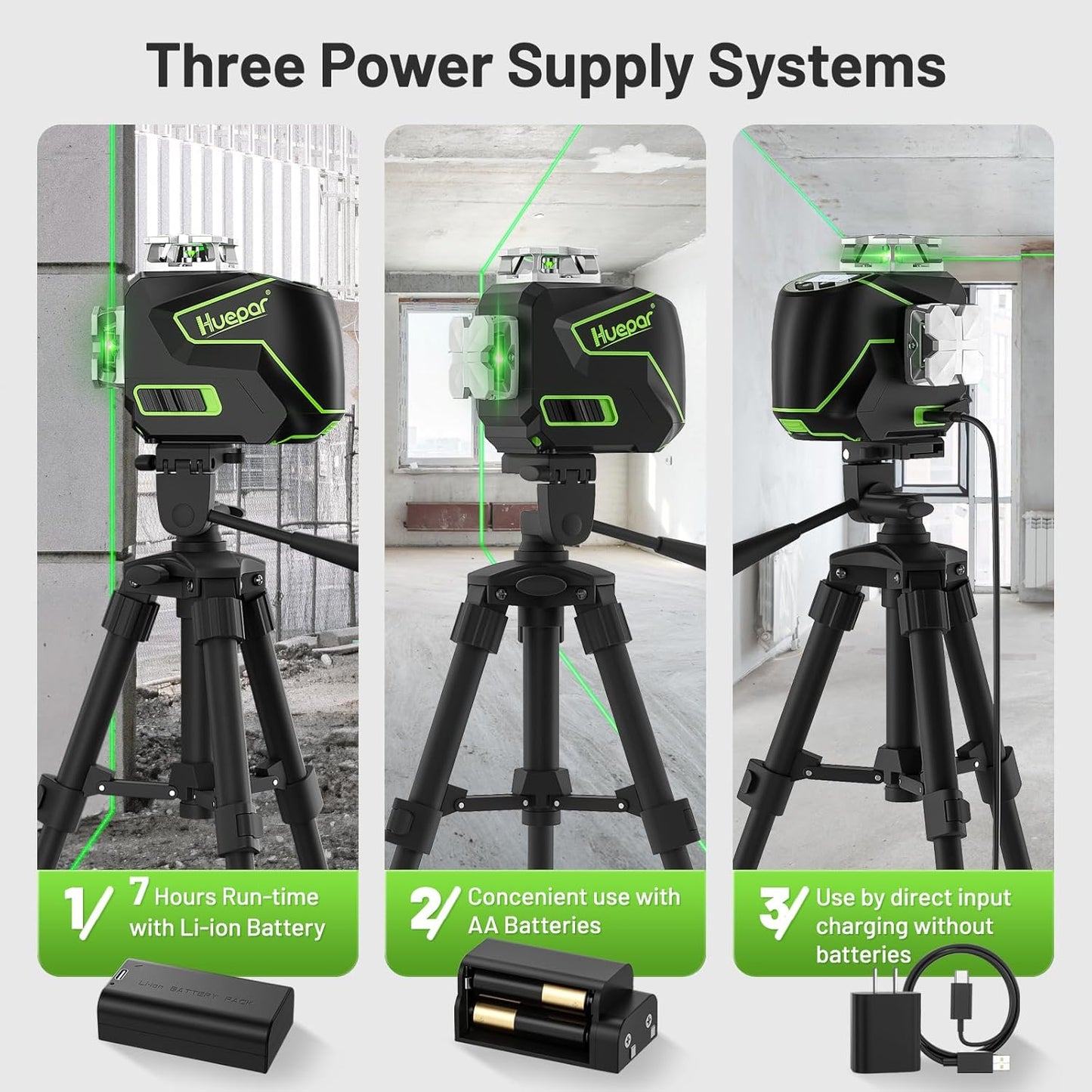Huepar Laser Level, Self Leveling 12 Lines Cross Line Laser with LCD Screen 3 x 360° Bluetooth Connected Green Beam Laser Tool, 3D Horizontal & Vertical Laser Line -Remote Control&Rechargeable Battery