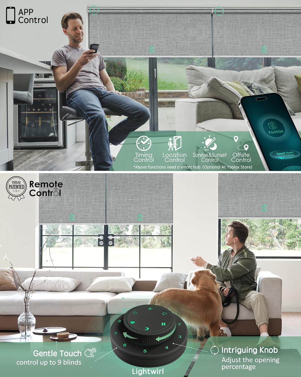 Yoolax Motorized Blinds with Remote, Blackout Smart Blinds for Windows Motorized Roller Shades, Automatic Window Shades Work with Alexa Custom Size (Blackout-Fabric Smoky Gray)