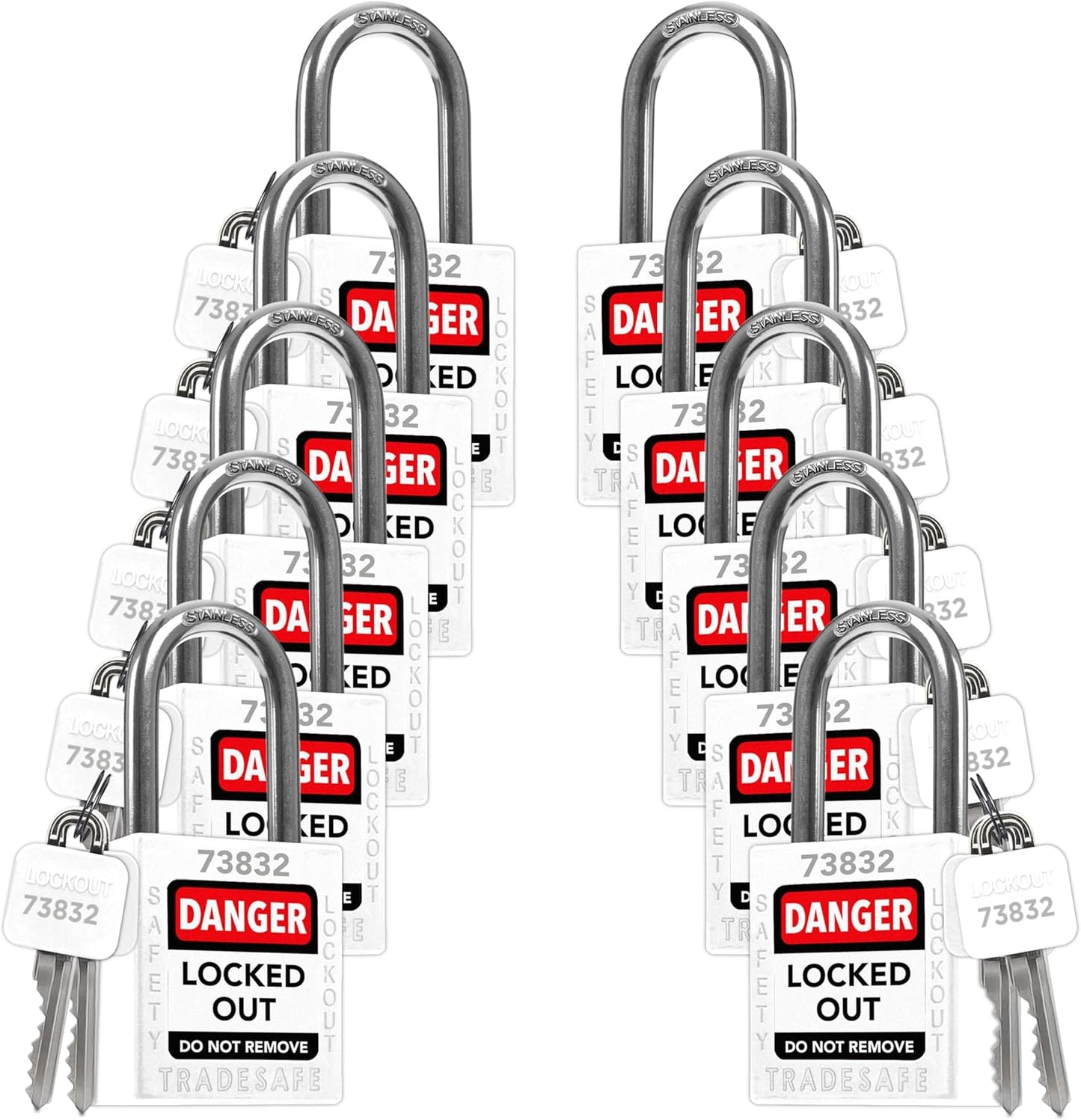 TRADESAFE Lockout Tagout Locks Set - 10 White Loto Locks, Keyed Alike Lockout Locks, 2 Keys Per Lock, OSHA Compliant Lock Out Tag Out Padlocks