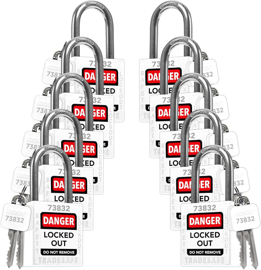 TRADESAFE Lockout Tagout Locks Set - 10 White Loto Locks, Keyed Alike Lockout Locks, 2 Keys Per Lock, OSHA Compliant Lock Out Tag Out Padlocks