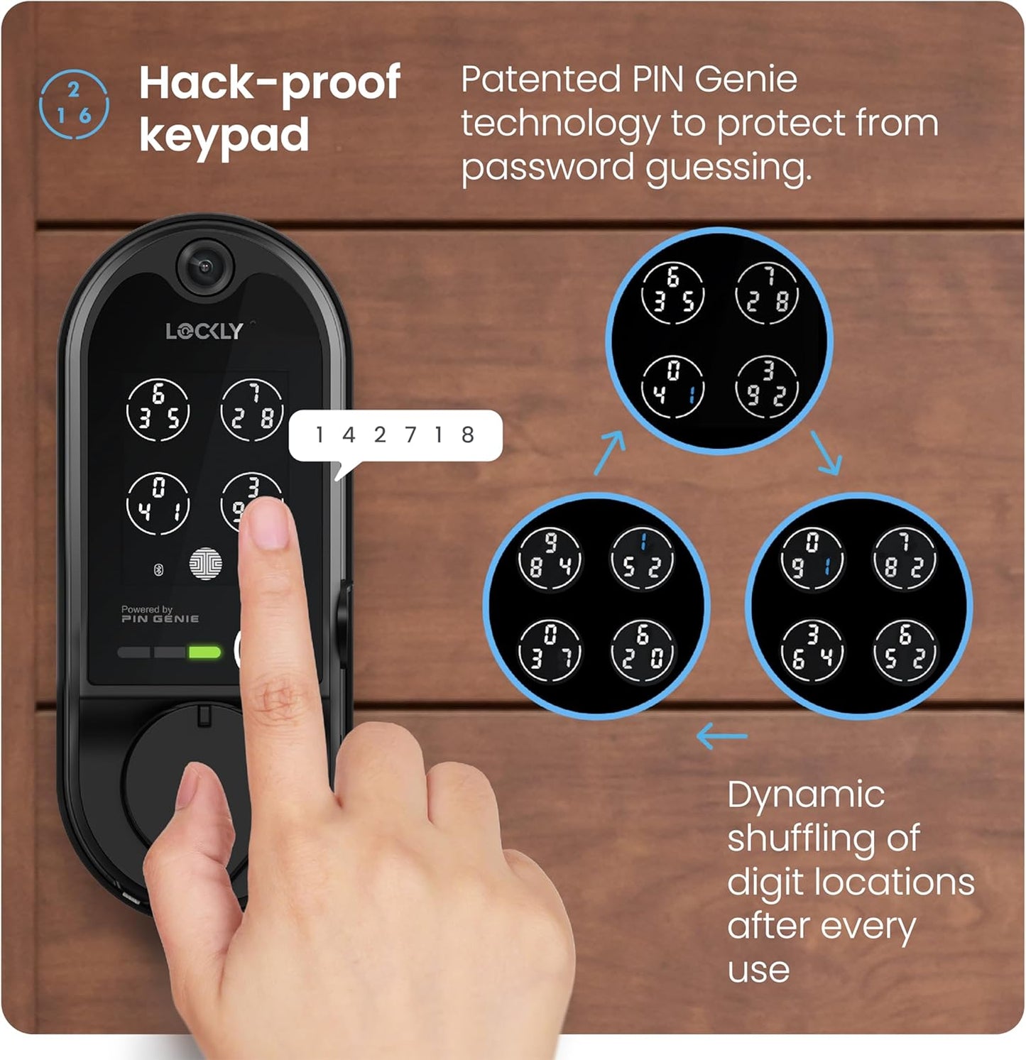 Lockly Vision Smart Lock, HD Video Doorbell Smart Locks for Front Door, Fingerprint Door Lock, Touchscreen Keypad, App Control, No Monthly Fee, Auto Lock - Matte Black