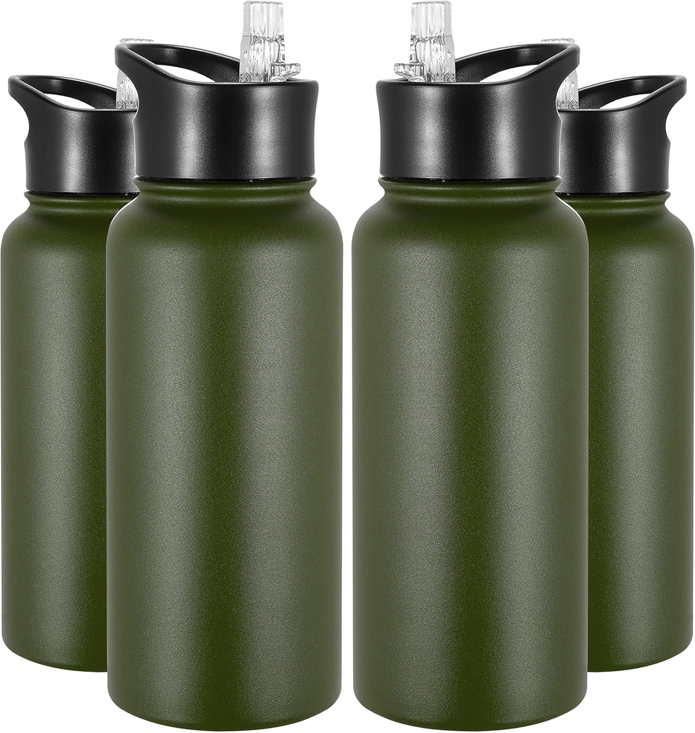 VEGOND 32 oz Insulated Water Bottle Bulk Stainless Steel Metal Water Bottles with Leak Proof Straw Lid & Spout Lid, Wide Mouth Double Walled Vacuum Travel Sports Bottle, 4 Pack