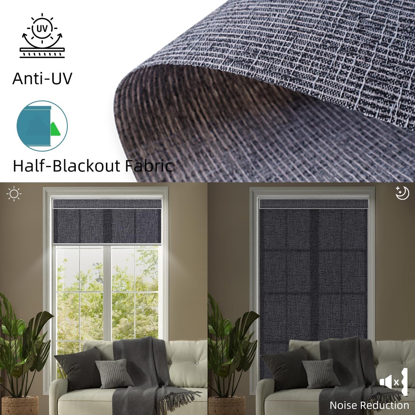 SmartWings Motorized Light Filtering Roller Shades 70% Blackout Custom Size, Rechargeable Battery, Works with Matter/Apple HomeKit, Alexa, Thread/Zigbee, Remote Optional, 70% Twilight Charcoal Grey