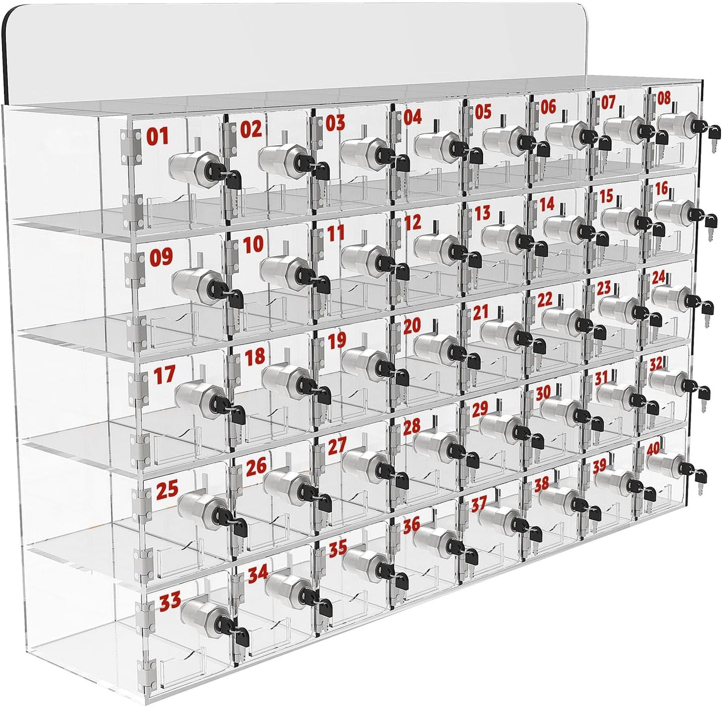 40 A Slots Cell Phone Locker Box, Clear Phone Storage, Acrylic Cell Phone Lock Box with Door Locks and Keys, Wall Mounted Cell Phones Cabinet for Office School Classroom Factory