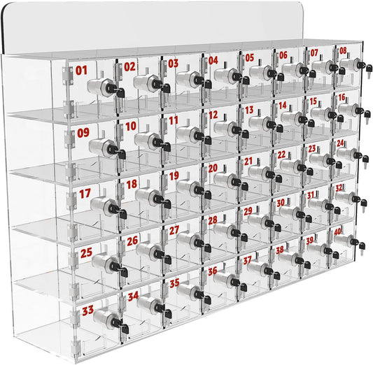 40 A Slots Cell Phone Locker Box, Clear Phone Storage, Acrylic Cell Phone Lock Box with Door Locks and Keys, Wall Mounted Cell Phones Cabinet for Office School Classroom Factory