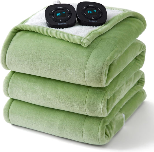 Bedsure Electric Blanket Queen Size - Dual Control Heated Blanket Queen, GentleSoft Fast Heating with 10 Time Settings & 10 Heat Settings, Warm Gift for Grandma (84x90 inches, Sage Green)