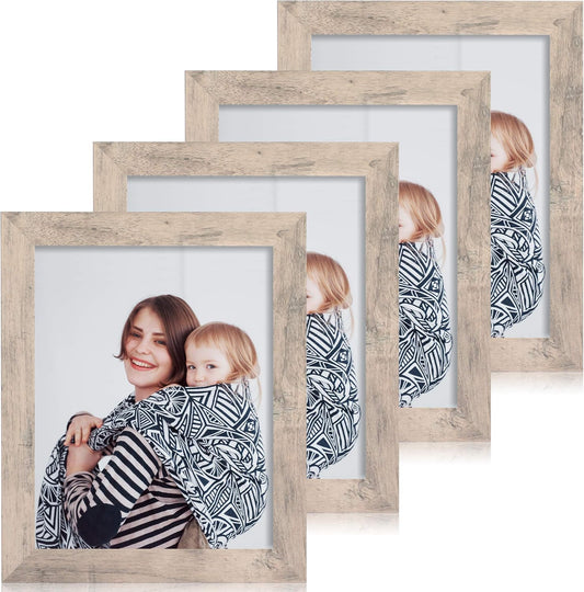 iRahmen 8x10 Picture Frame Set of 4, Smoke Gray Frame with High Definition Real Glass, 8 x 10 Wood Photo Frame for Tabletop Display and Wall Mounting