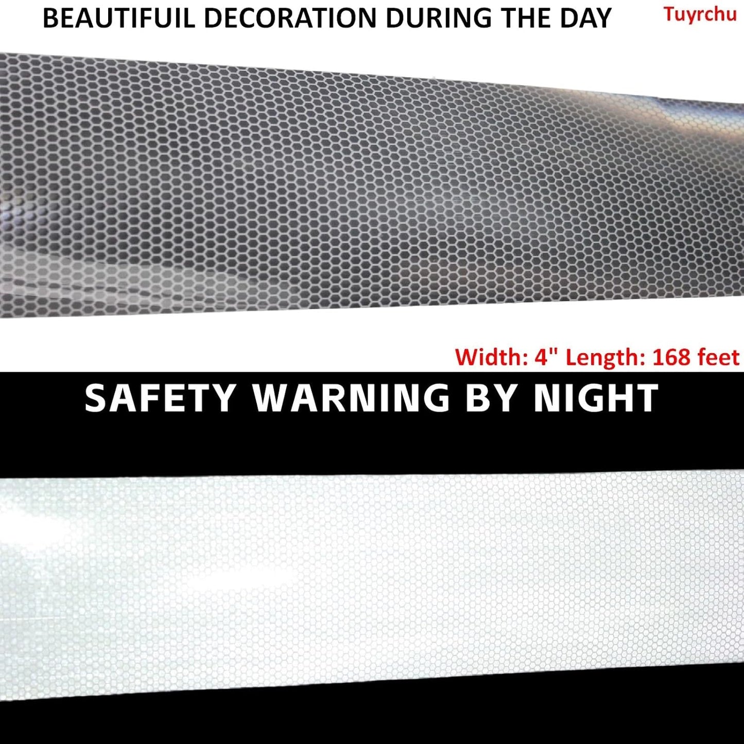 Non Fading Silver Reflective Tape 4 inch Wide, Outdoor Waterproof Safety Adhesive Stickers, High Visibility Industrial Marking Tape (168 feet)