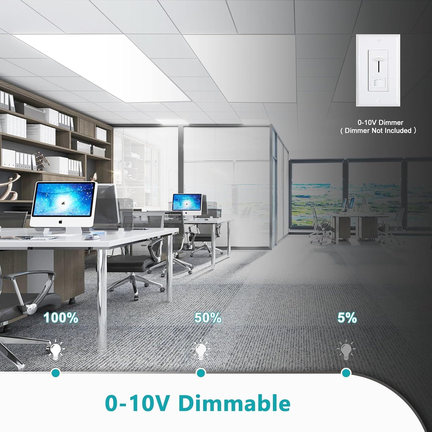 4 Pack 2x4 LED Flat Panel Light Fixture, Drop Ceiling Office Lights 3000K/4000K/5000K Switchable, 30W/40W/50W Selectable, 0-10V Dimmable, Dustproof, ETL