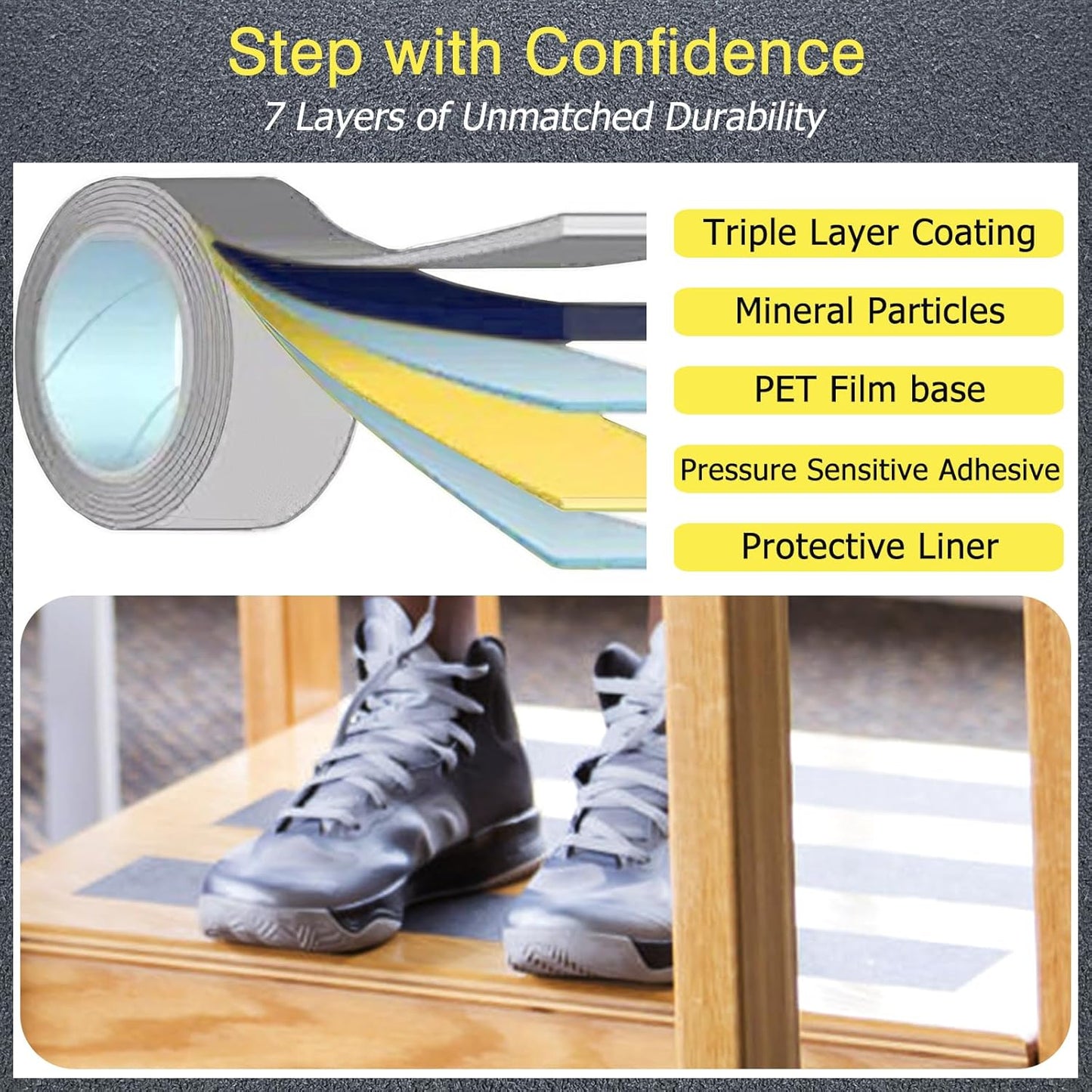 S&X Gray Anti Slip Tape 2 Inch x 60 FT Roll, Grit 60 Ultimate Non-Slip Skid Grip Tape for Outdoor Stairs, Wooden Steps & Exterior Grips Waterproof, Extra-Durable, Long-Lasting