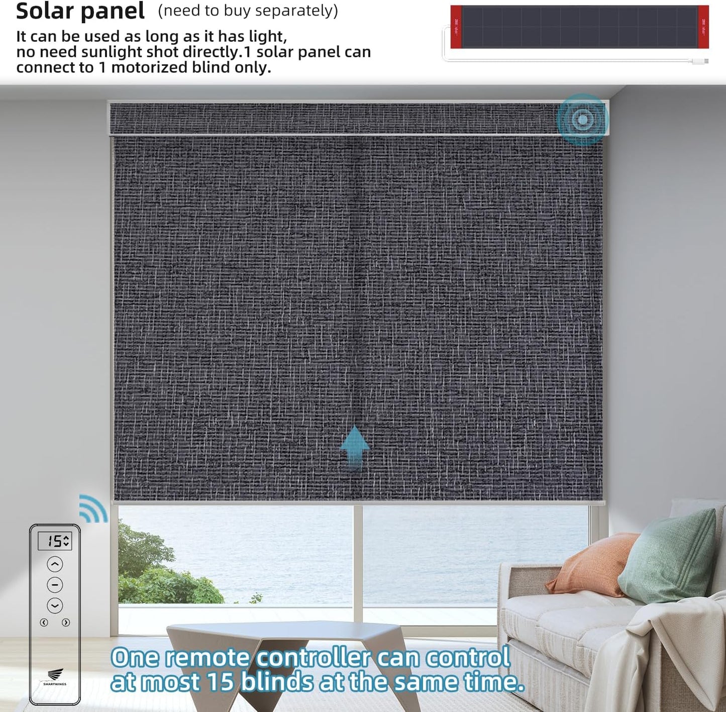 SmartWings Motorized Light Filtering Roller Shades 70% Blackout Work with Matter Homekit Alexa Z-Wave ZigBee SmartThings Google, Cordless with Remote Control, Twilight Charcoal Grey