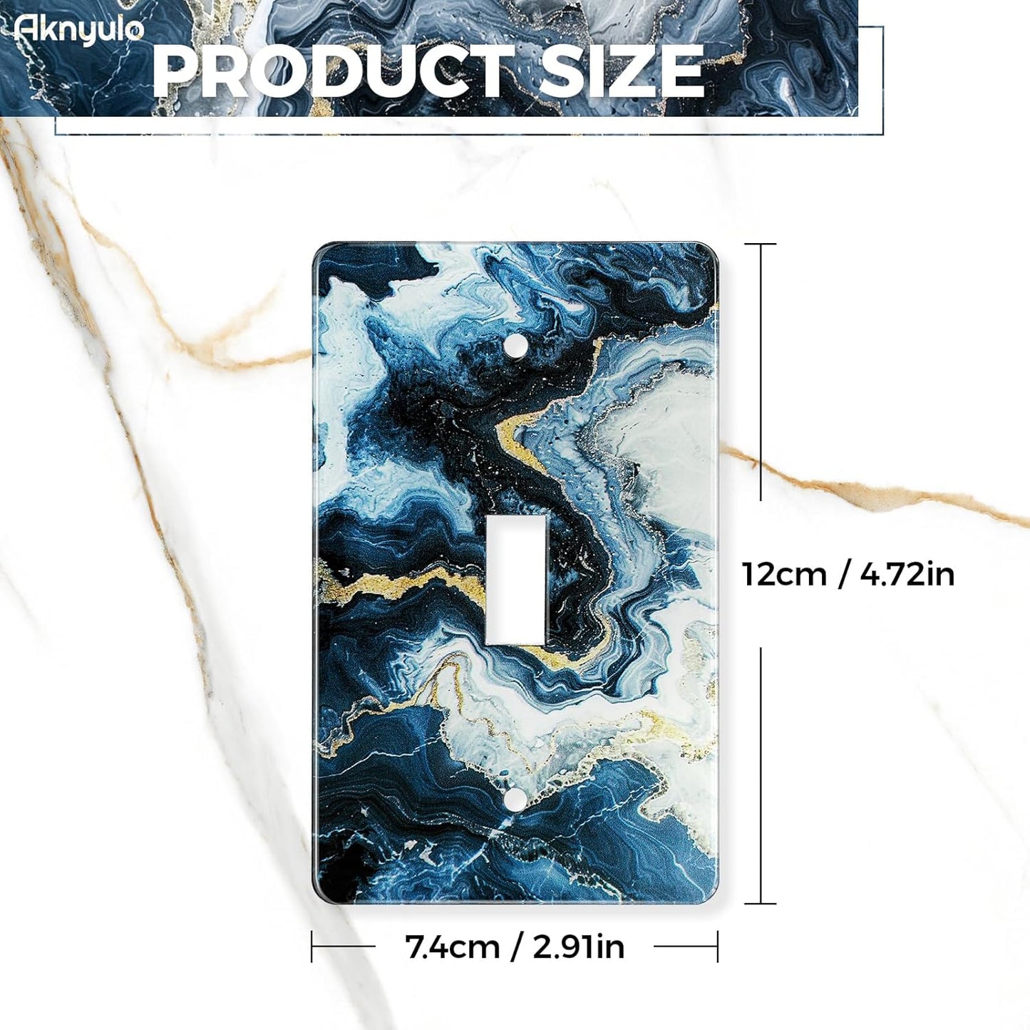 Art Light Switch Covers Luxurious Blue and Gold Marble Acrylic Light Switch Plates Single Toggle Wall Plate Decorative Switch Cover Acrylic Electrical Switch Plates