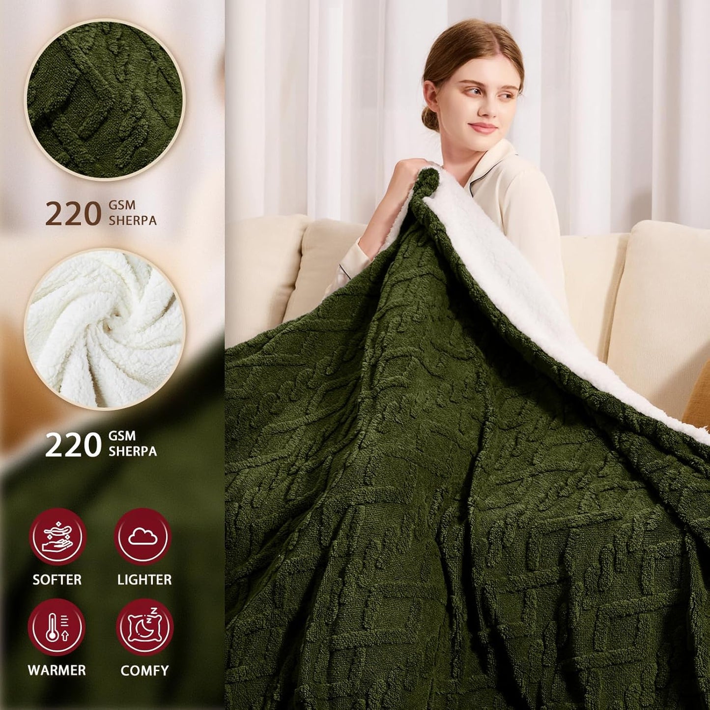 Heated Electric Blanket Twin Size-62"x84" Heating Blanket with 10 Heating Levels & 5 Time Settings Over-Heat Protection，Winter Warmer for Adults with ETL Certification（Green）