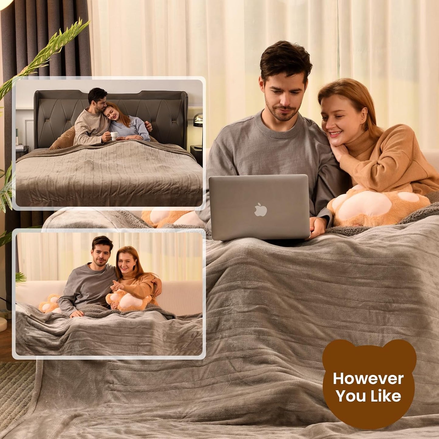 Bearhug Electric Blanket Full Size 77" x 84", Velvet & Sherpa Heated Blanket, 10 Heating Levels & 1-12H Auto Off, Over-Heat Protect, ETL, Machine Washable