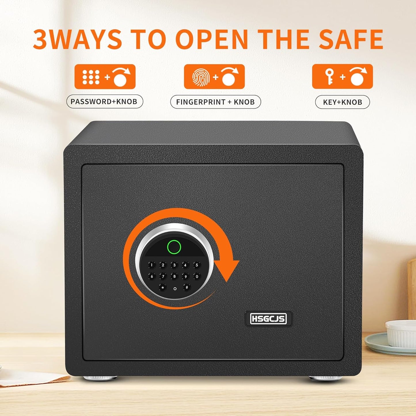 HSGCJS Biometric Fingerprint Safe Box with Digital Keypad, Security Safe for Home, Office and Hotel - 1.2 Cubic Feet
