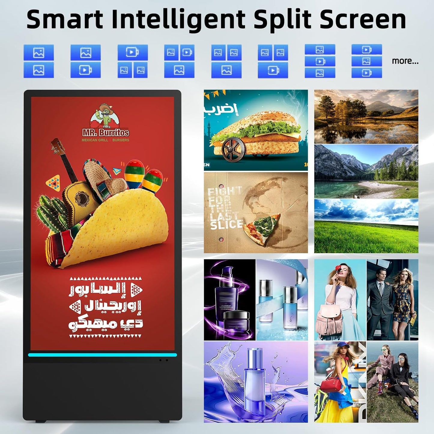 43 Inch Outdoor Digital Signage Displays, Rechargeable Digital LCD Kiosks, Moveable Commercial Totem, IP65 Waterproof, Auto Adjustment 2000nits High Brightness Screen, High Capacity Battery for Restaurant/Bar/Food Truck/Store